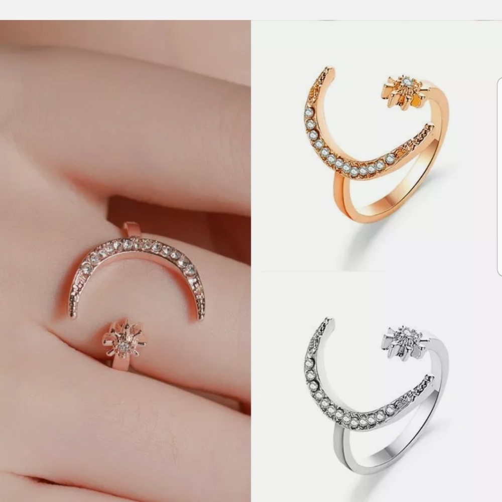 New gold/silver moon star adjustable diamonds ring - Picture 1 of 6